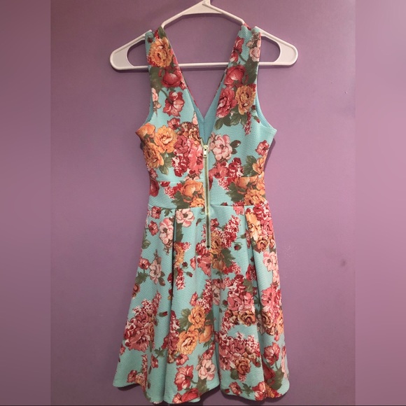 Teal Floral Mini Dress - Picture 2 of 2